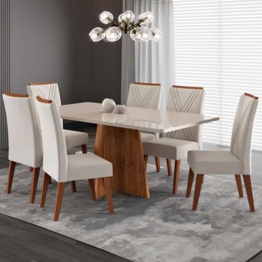 Imagem de Mesa de Jantar 6 Lugares Stilo Marrom/Blonde/Veludo Pastel - Viero Móveis