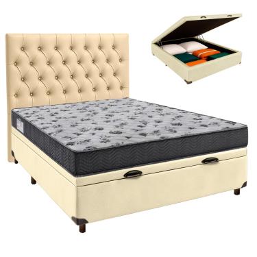 Imagem de Cama Box Bau + Colchão Casal Ortobom D33 Iso100 + Cabeceira Estofada