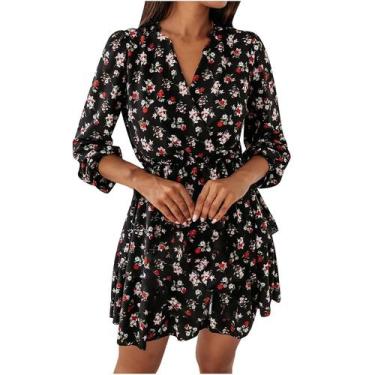 Imagem de Vestido HUOGUO, moda feminina, casual, com estampa de decote em V