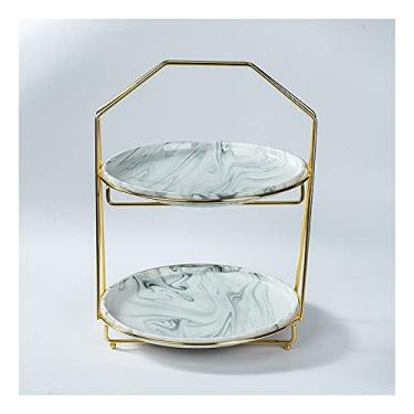 Imagem de Suporte de bolo, expositor de prato de bolo, giratório, suporte de frutas multicolorido, camada dupla, bandeja de serviço de confeitaria criativa para casamento para exibição de mesa de sobremesa