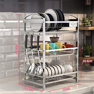 Imagem de AKALNNB Escorredor de louça multifuncional de aço inoxidável com suporte de utensílios, suporte para tábuas de corte, organizador de cozinha com placa de drenagem (prata A) tapete de secagem de pratos