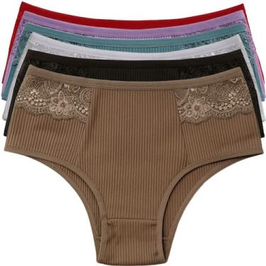 Imagem de Kit 6 Calcinha Feminina Canelada Com Renda Pala Dupla Lingerie Básica 