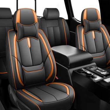 Imagem de ILMO Capas de assento de couro respirável sob medida para Jeep Wrangler 2000-2024 - capa de assento macia, impermeável e resistente ao desgaste - cobertura total para cadeira (preto e laranja