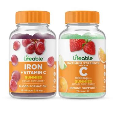 Imagem de Pacote de gomas Lifeable Iron 20 mg mais vitamina C 1050 mg