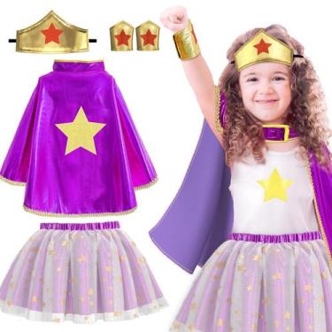 Imagem de Fantasia de super-herói Irolewin Wonder Star para meninas de 3 a 9 ano