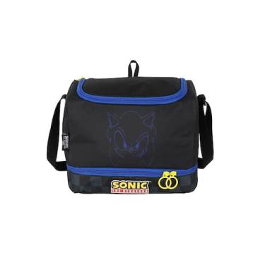 Imagem de Lancheira Sonic Dupla Juvenil Escolar Jogo Meninos Passeio, Preto