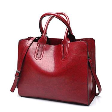 Imagem de Bigfanshu Bolsas de couro femininas 2020 bolsas casuais porta-malas ombro, Vermelho, 33*13*28cm