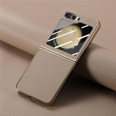 Imagem de Capa de telefone dura de couro para Samsung Galaxy Z Flip 5 Flip5 5G Capa de outono, cor cáqui, para Galaxy Z Flip5