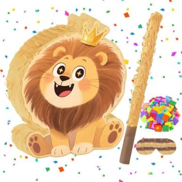 Imagem de shamjina Conjunto de jogo de festa de pinhatas de com máscara de olhos de vara, confete, animal fofo, pinhata para foto, adereço, jogo de carnaval,