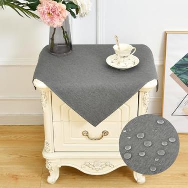 Imagem de Trczzone Toalha de mesa quadrada pequena de linho sintético rústico resistente à água cinza escuro toalha de mesa lavável para mesa de cabeceira para casa, cozinha, quarto, 61 x 61 cm