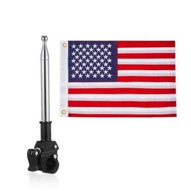 Imagem de Kit de mastro telescópico com bandeira de barco americano, pequenas bandeiras americanas com mastro ajustável, acessórios de mastro de bandeira de aço inoxidável para barco, iate, bicicleta