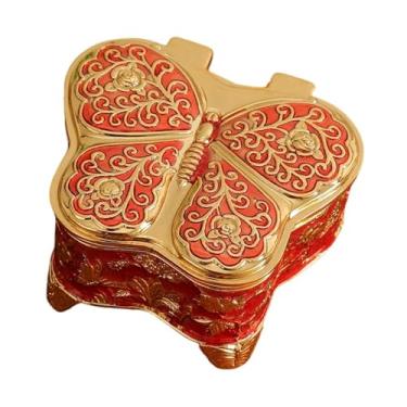 Imagem de Dynwave Caixa de joias em formato de borboleta, porta-joias, decoração para casa, cômoda, caixa de joias, organizador para anéis e brincos, Ouro Vermelho