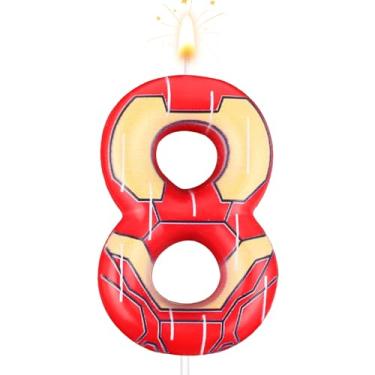 Imagem de Vela número mecha amarelo vermelho, velas mecânicas de aniversário com número temático de desenho animado decoração de topo de bolo com padrão de textura de metal para meninos meninas crianças festa