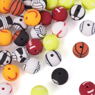 Imagem de 30 contas de argila de polímero de bola esportiva de 10 mm para fabricação de joias, basquete, futebol, vôlei, tênis, contas espaçadoras para colar, brincos, chaveiros, pulseira