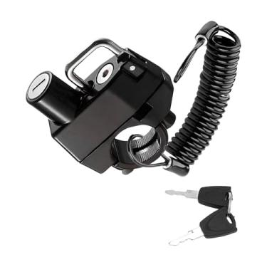 Imagem de MTRPS Trava e cabo de capacete de motocicleta, gancho de suporte de capacete de liga de alumínio antifurto com 2 chaves, trava de segurança universal para capacete de montagem de guidão para