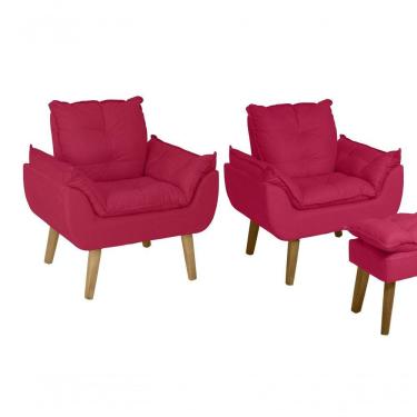 Imagem de Kit 02 Poltrona Decorativa Confortável Com Puff Glamour Opala Com Pés Quadrado Vermelho
