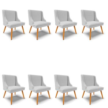 Imagem de Kit 08 Cadeiras de Jantar Liz Linho Cinza A05 Pés Palito Castanho D03 - D'Rossi