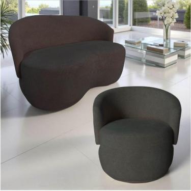 Imagem de Kit Namoradeira + Poltrona Decorativa Beatriz Orgânica Couro Marrom - 