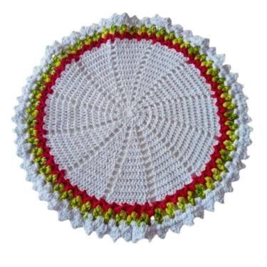 Imagem de Kit 6 Sousplat Em Crochê Artesanal 35Cm Branco Vermelho E