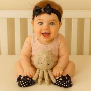 Imagem de Kit Sapatinho Luxo + Faixa Renda Para Bebê Menina RN à 06 Meses - Supr