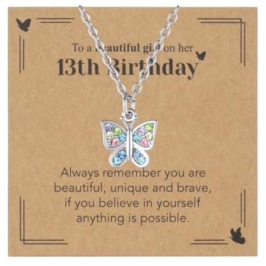 Imagem de Sepfavo Colar de borboleta de cristal para meninas, 6, 7, 8, 9, 10, 11, 12, 13, 16, 18, presente de aniversário, incrustado com zircônia, colar de diamante infantil hipoalergênico, 18, Aço inoxidável