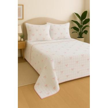 Imagem de Colcha Cobre Leito Queen 3 Peças Algodão Misto Luxo Lacinho - BOB SHOP