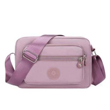 Imagem de Bolsa de ombro feminina de nylon com vários zíperes, mochila multicamadas, bolsa de lona de grande capacidade, adequada para viagens, rosa, Large