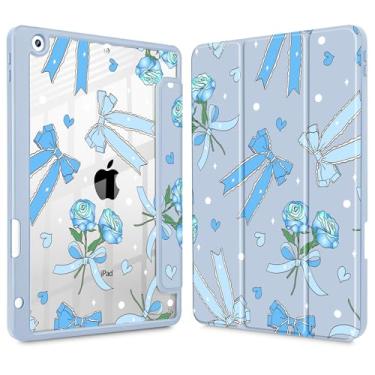 Imagem de Tuiklol Capa para iPad 10.2, versão 2021, 9ª geração, suporte embutido para lápis, suporte de três dobras, proteção de TPU (Poliuretano Termoplástico) para iPad 10.2 de 2020 e 2019 [8/7], laço e azul