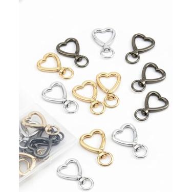 Imagem de 12 peças de mosquetão em forma de coração, fecho de chaveiro fofo, chaveiro de mola de metal, ganchos de pressão giratórios pequenos, mini fivela para chaves, artesanato, bolsa faça você mesmo