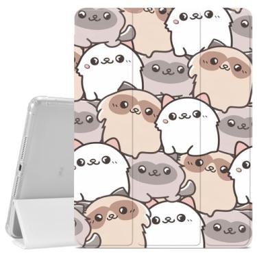 Imagem de Linda capa estampada de gato siamês para iPad Pro de 11 polegadas (M4) 2024 5ª geração para meninas, porta-lápis, traseira de TPU macio transparente e capa de tablet inteligente com três dobras para