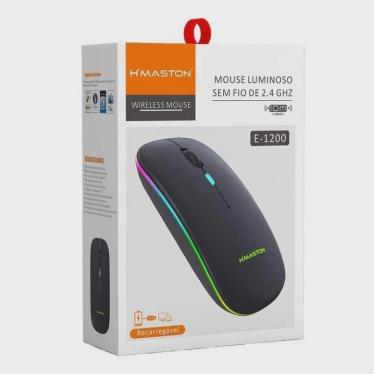 Imagem de Mouse Recarregável Wireless Silencioso RGB E-1200 Preto