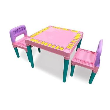 Imagem de Mesa Infantil Rosa Educativa C/ 2 Cadeiras Tritec Menina - Tritec Indu
