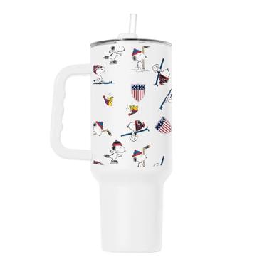 Imagem de HONAV Copo de aço inoxidável revestido com pó Team USA 1,134 g - design inspirado em amendoim, copo diário para bebidas frias, canudo incluído
