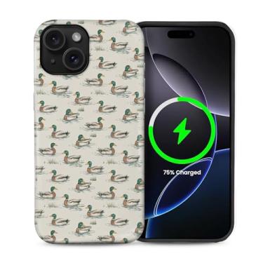 Imagem de casesok Capa para iPhone 15 Plus, compatível com MagSafe, capa rígida de camada dupla + capa de silicone, proteção de corpo inteiro à prova de choque para iPhone 15 Plus - Vintage Mallard Ducks Lake