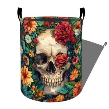 Imagem de Cesto de lavanderia floral vibrante com alças, organizador dobrável de 50 cm x 39,9 cm, cesto de roupa suja dobrável para dormitório, berçário, quarto, banheiro, caixa de armazenamento de brinquedos