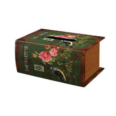 Imagem de Capa de lenços de papel de madeira estilo livro vintage 800g 22x14,5x1