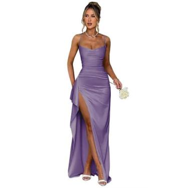 Imagem de Vestido de baile Woyiam Dusty Purple Satin Mermaid com fenda 2025