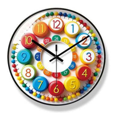 Imagem de Relógio de parede colorido para crianças 30x30cm de quartzo silencioso