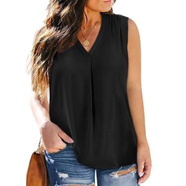 Imagem de Blusa feminina Eytino plus size com decote em V, sem mangas, chiffon p