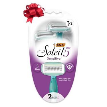 Imagem de BIC Soleil Sensitive Advanced Lâminas descartáveis femininas com tiras de umidade de 360° para maior deslizamento, lâminas de barbear com 5 lâminas, 2 unidades