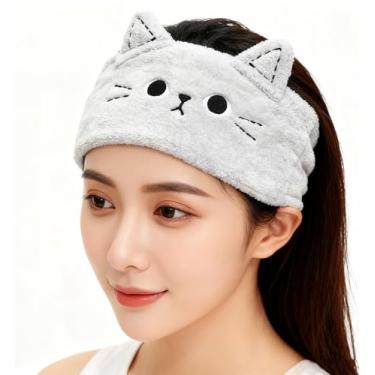 Imagem de Faixa de cabelo feminina para lavar o rosto, faixa de cabelo de spa para mulheres, faixa de cabelo elástica para chuveiro, maquiagem, cinza