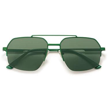 Imagem de SOJOS Óculos de sol aviador modernos masculinos femininos retrô ponte dupla de metal semi-aro óculos de sol lentes de sol para mulheres SJ1191, Verde