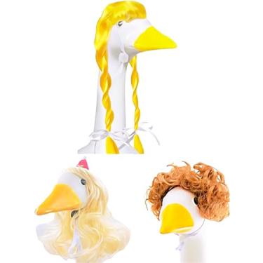 Imagem de 3 peças de perucas de ganso de varanda de Natal - Tranças fofas de estátua de ganso de gramado, roupas de ganso de varanda de Natal para decoração de Natal de Papai Noel, fantasia de ganso para