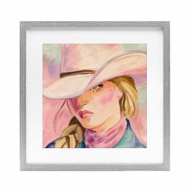 Imagem de Stupell Industries Pastel Cowgirl Gaze Under Hat Impressão emoldurada cinza sob vidro, design de Kim Allen, 13 x 13