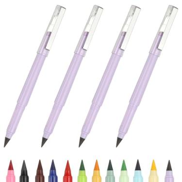 Imagem de PATIKIL Forever Pencil, conjunto de 4 peças de lápis de metal afiados mecânicos fofos para livros de colorir, esboço, desenho, escrita, arte, iniciante, marcador roxo claro