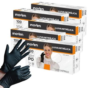 Imagem de Luva Nitrilica Preta Descartavel sem Pó - INOVEN - P, M e G - 500 unidades (5 caixas com 100 unidades) (G)