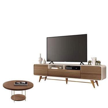 Imagem de Rack Bancada época Com Mesa De Centro Sky Castanho Off White - Hb Móveis