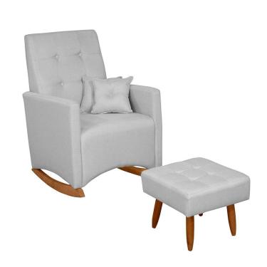 Imagem de Poltrona Sofá De Amamentação E Balanço Ana C/ Puff - Linho Cinza - Anjo De Casa