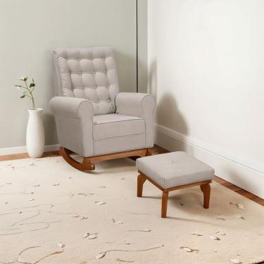 Imagem de Poltrona E Cadeira Amamentação Balanço Páris C/puff Linho Bege Cor Bege Desenho Do Tecido Liso