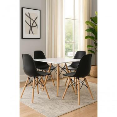 Imagem de Conjunto Mesa Jantar Quadrada Eiffel 90cm Branca Mdf E 4 Cadeiras Eames Pretas